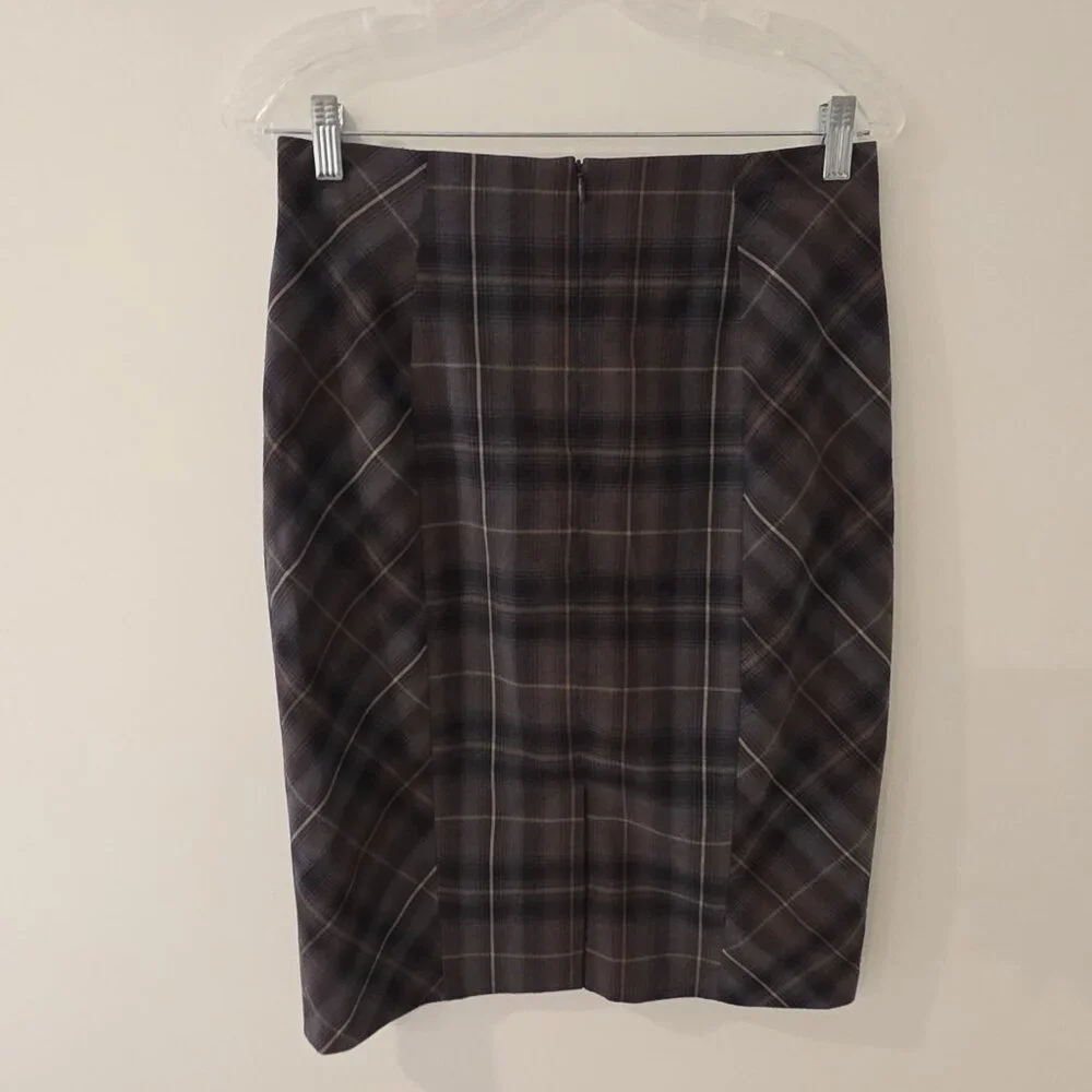 Katherine Barclay Skirt Pencil Straight Cut Black Brown Plaid Pockets Lined Sz 4